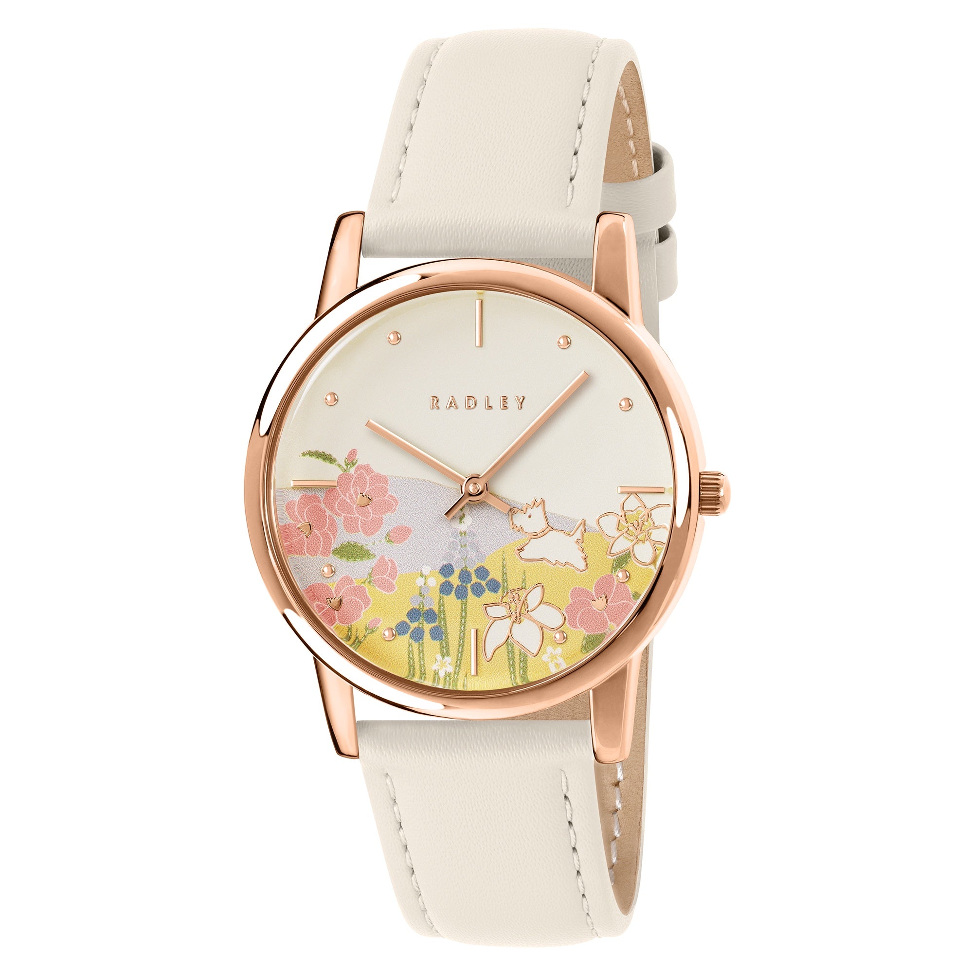 Radley Rose Gold Spring Scene White Leather Watch