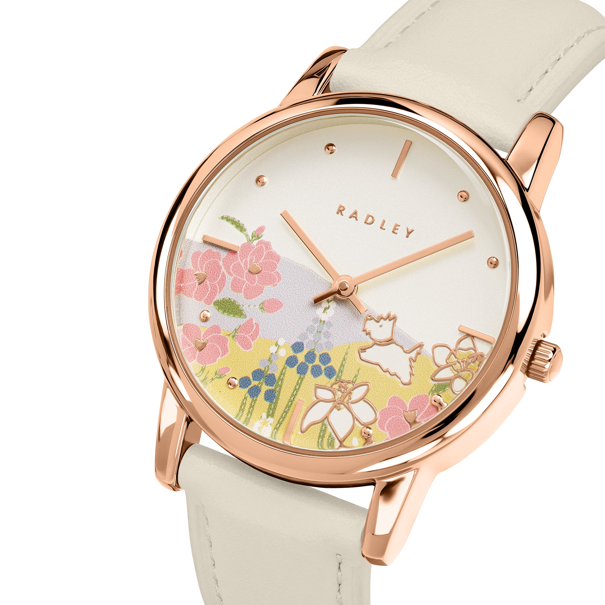 Radley Rose Gold Spring Scene White Leather Watch