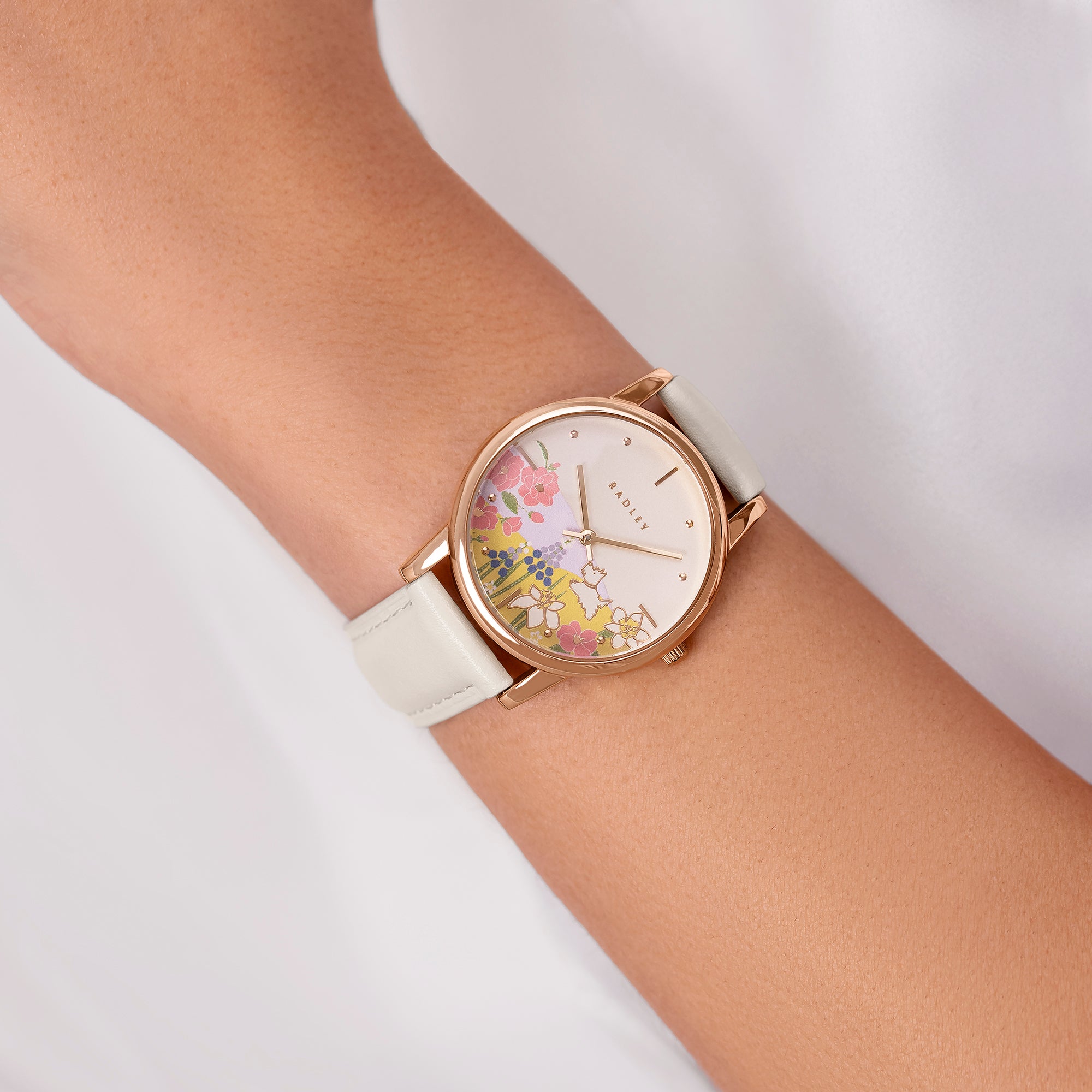 Radley Rose Gold Spring Scene White Leather Watch