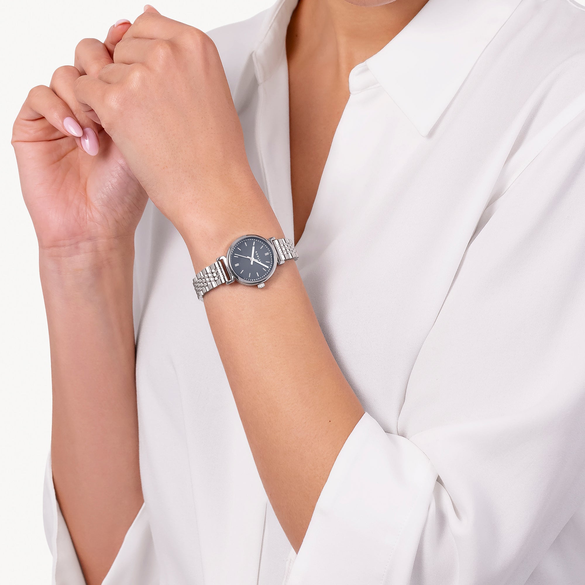 Radley Silver Dark Blue T-Bar Watch