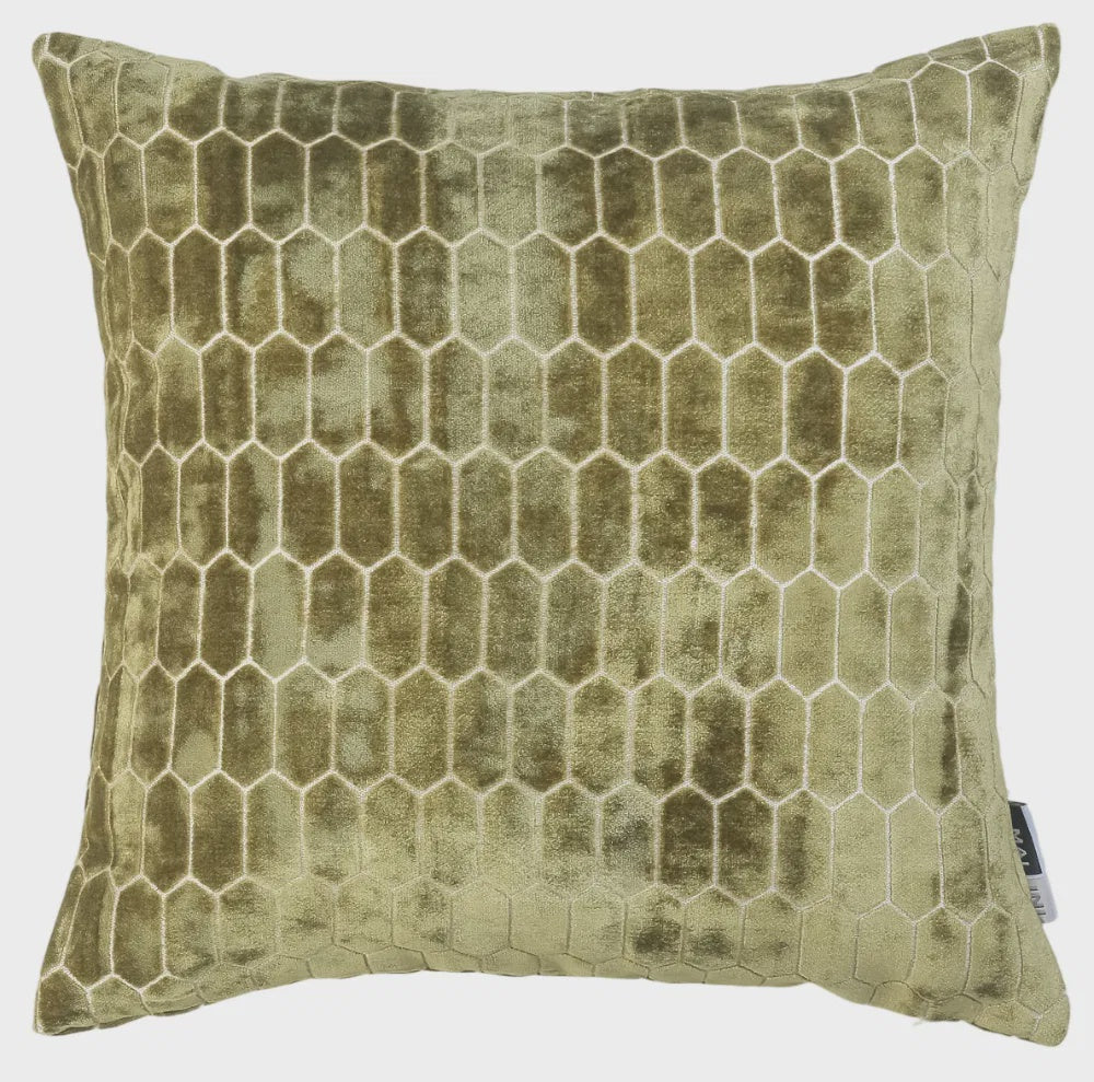 CUT VELVET  HONEYCOMBE  OLIVE  43 X 43 Cushion