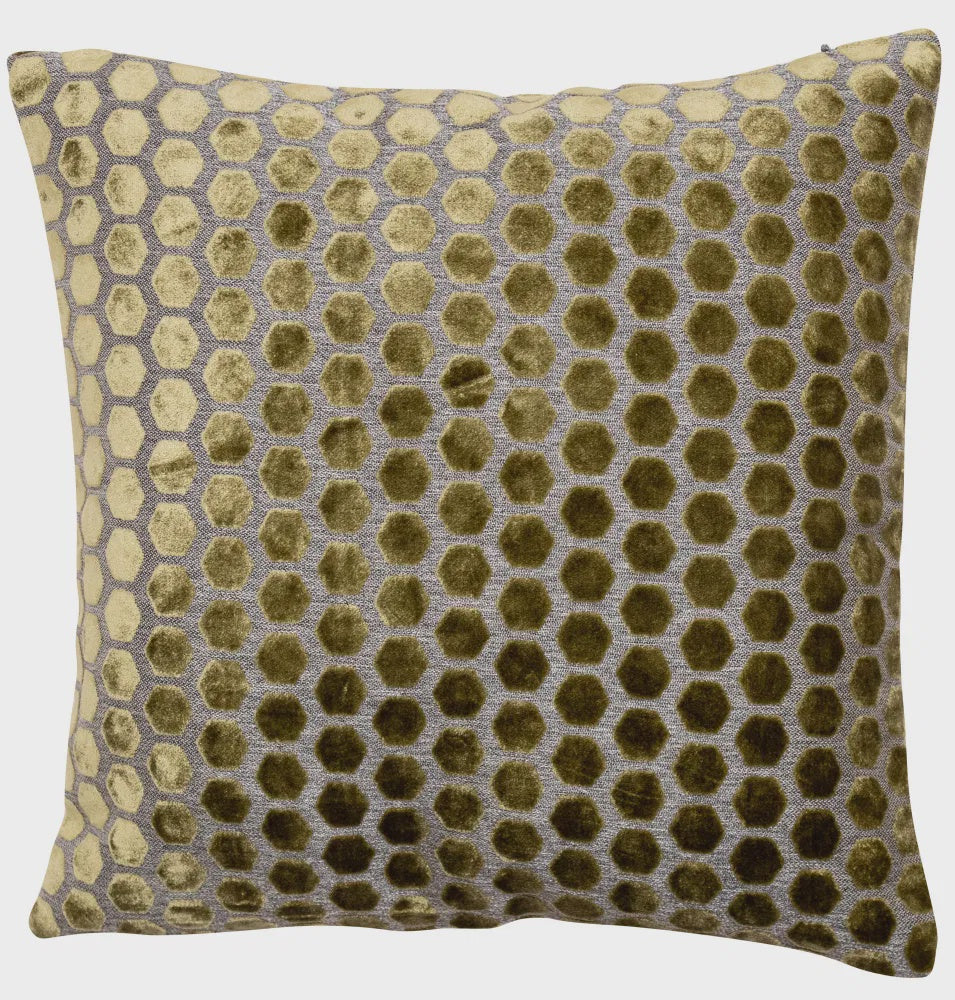 SMALL HEX CUT VELVET OLIVE GREEN 43 X 43 CM CUSHION