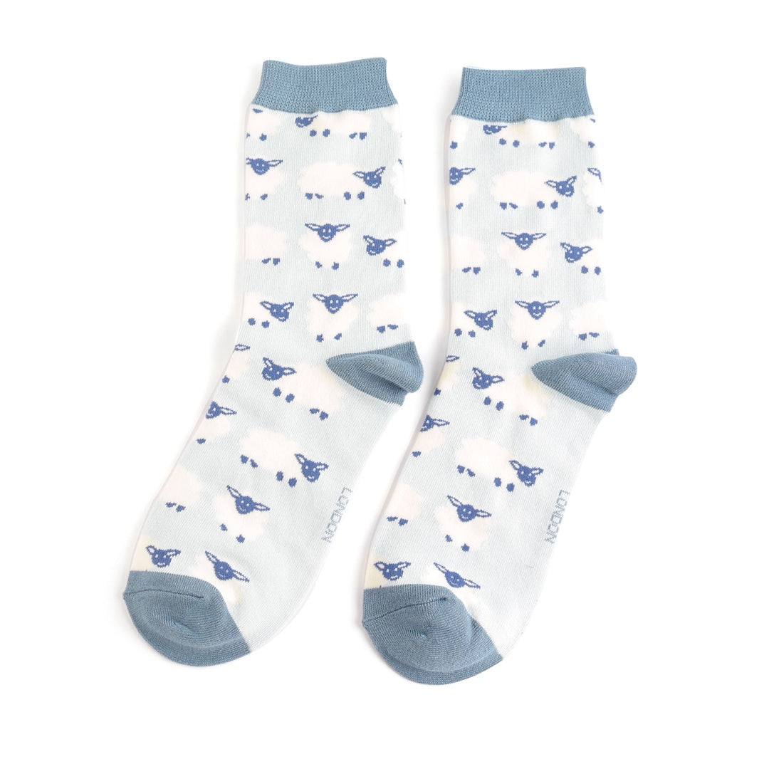 Miss Sparrow Happy Sheep Socks Pale Blue