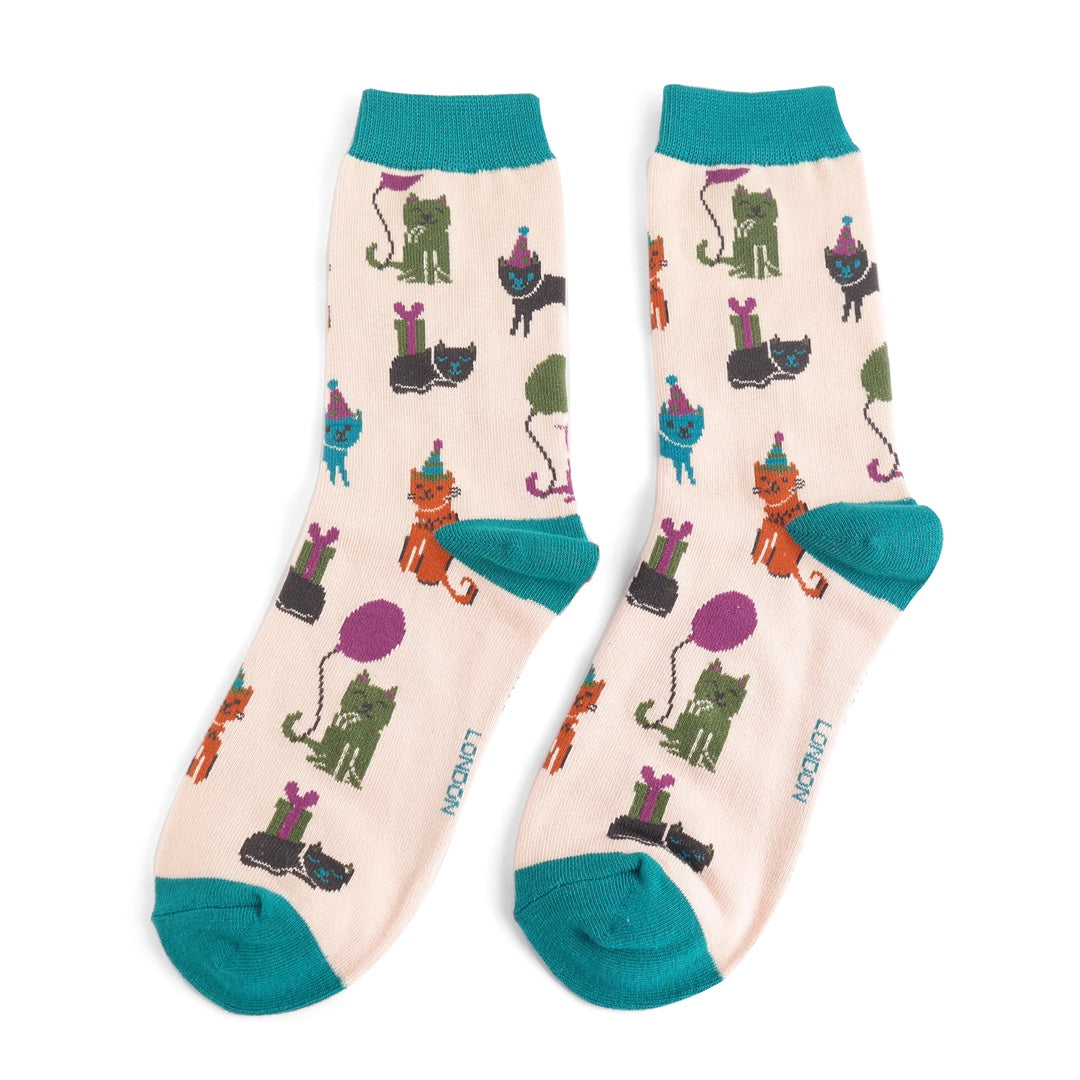 Miss Sparrow Party Cats Socks Cream