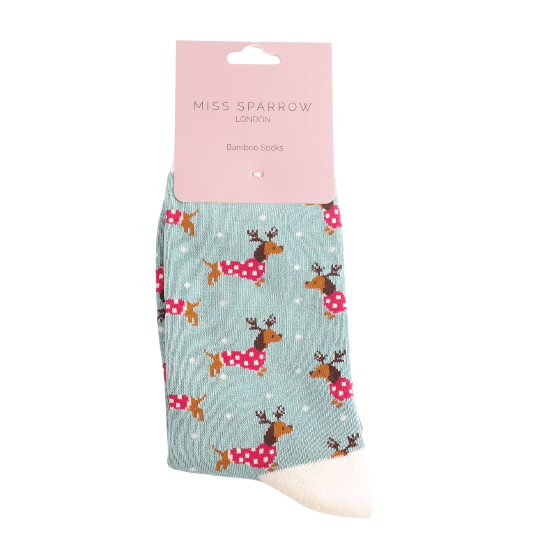 Miss Sparrow Xmas Sausage Dogs Socks Duck Egg