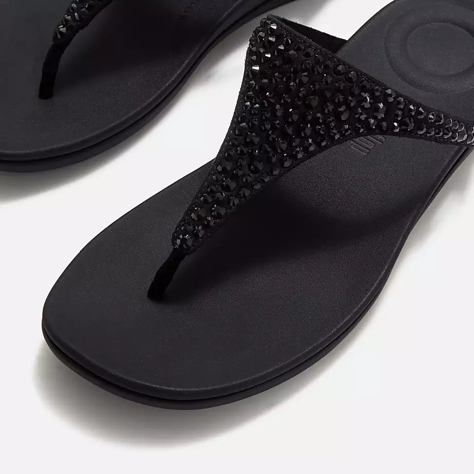 FitFlop Solay Mixed-Crystal Toe-Post Sandals Black