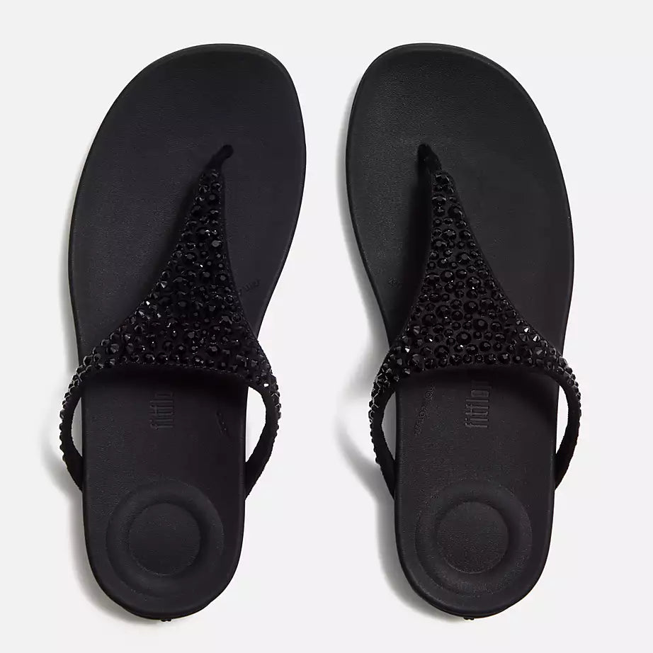 FitFlop Solay Mixed-Crystal Toe-Post Sandals Black