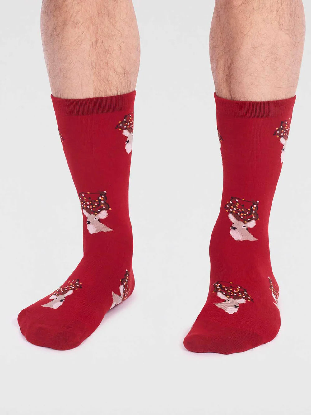Thought Celyn GOTS Organic Cotton Christmas Stag Socks Bright Red 7-11