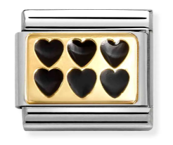 Nomination Yellow Gold Black Enamel Hearts Charm