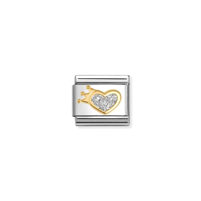 Nomination Yellow Gold Glitter Heart With Crown Charm