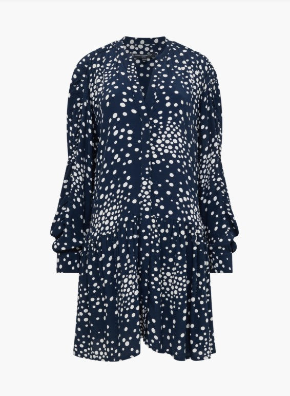 French Connection Thea Lizzie Dropped Waist Dress Navy/Porcelain Cream