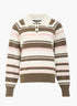 French Connection Yaz Rugby Polo Knit Strp Jumper Vintage Khaki Multi