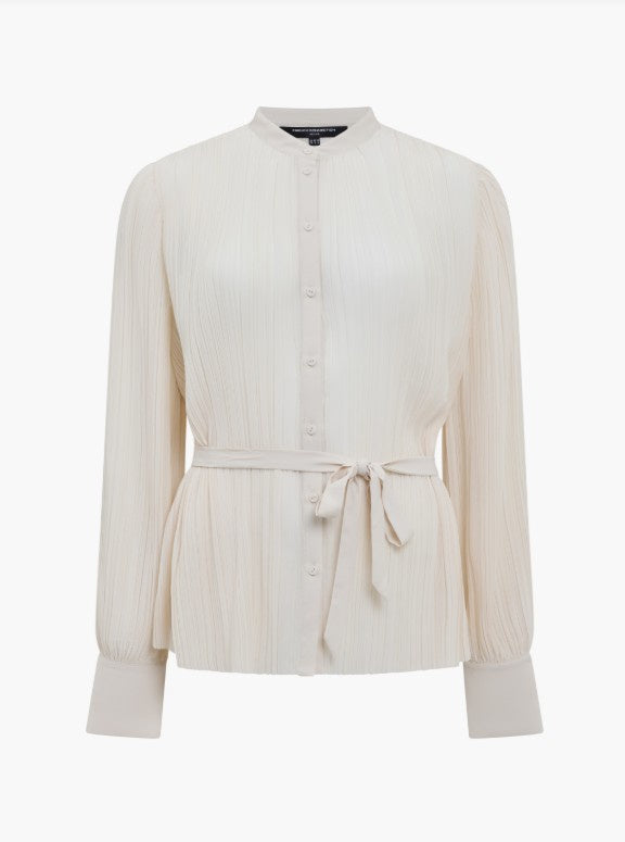 French Connection Noelle Plisse Military Blouse Porcelain Cream
