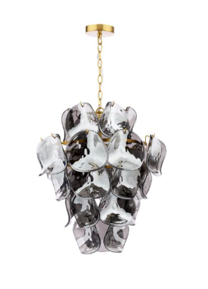 Genoa 8 Light Pendant Natural Brass and Smoked Glass