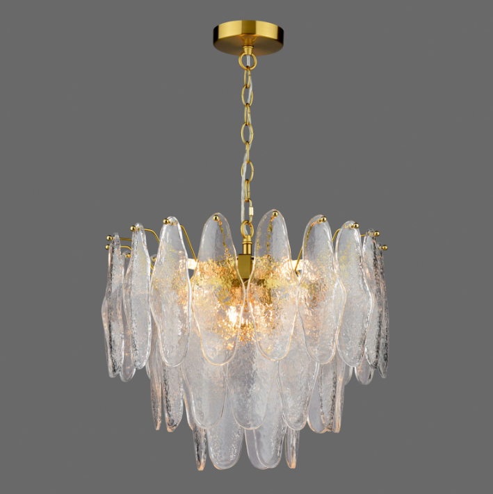 Kimmia 6 Light Pendant Natural Brass and Textured Glass