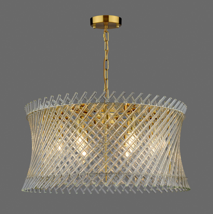 Loire 6 Light Pendant Natural Brass and Glass