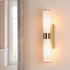 Lars 2 Light Bathroom Wall Light Brushed Gold and White Frosted Acrylic IP44