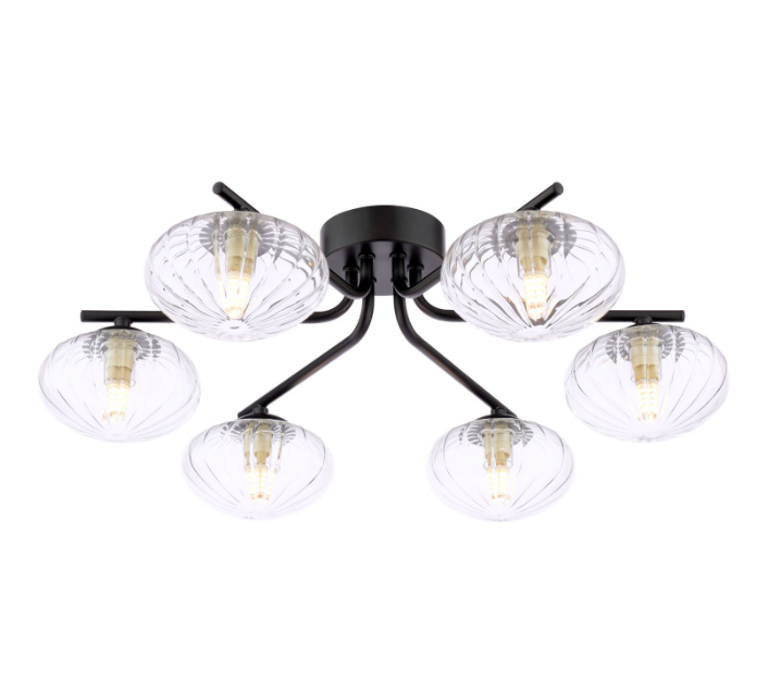 Ede 6 Light Semi-Flush Matt Black and Glass