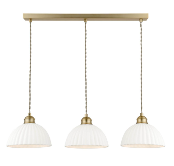 Laura Ashley Durford 3 Light Bar Pendant Matt Antique Brass and White Ceramic
