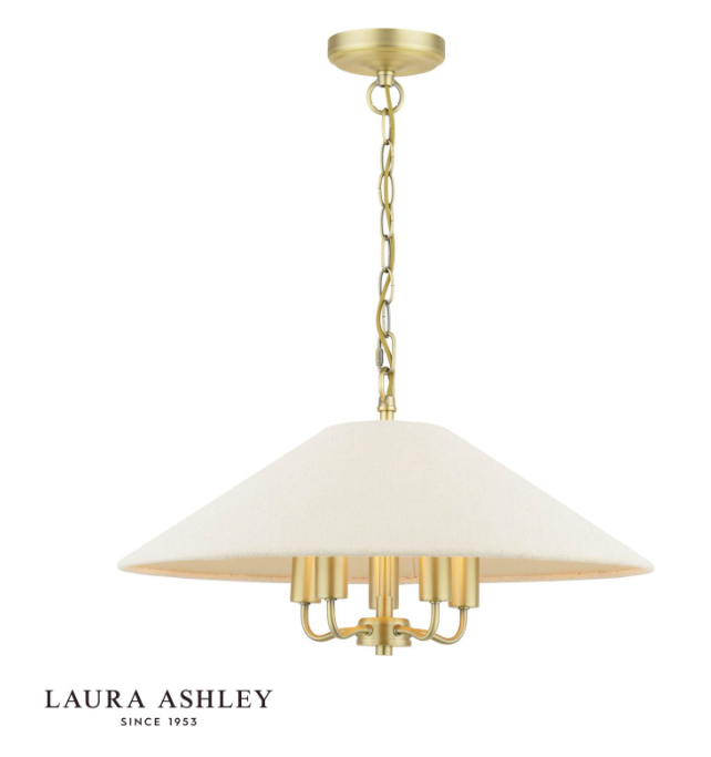 Laura Ashley Harland 5 Light Pendant Matt Antique Brass With Shade