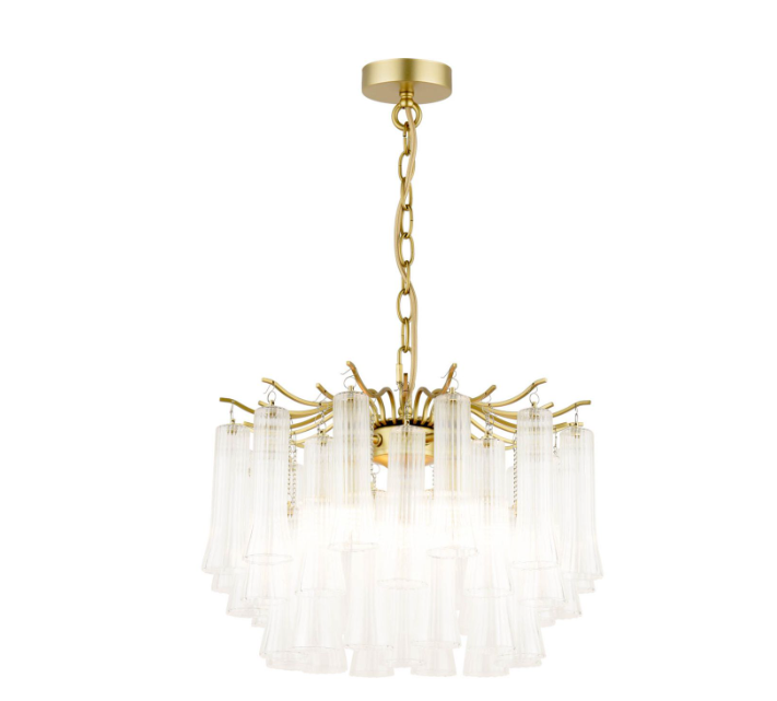 Laura Ashley Penlee 4 Light Pendant Matt Antique Brass and Ribbed Glass