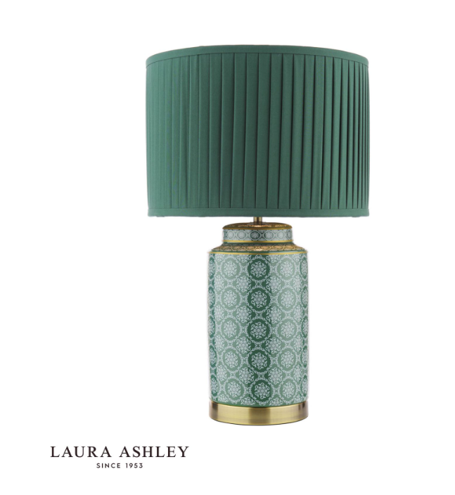 Laura Ashley Knipton Table Lamp Green Ceramic and Antique Brass With Shade