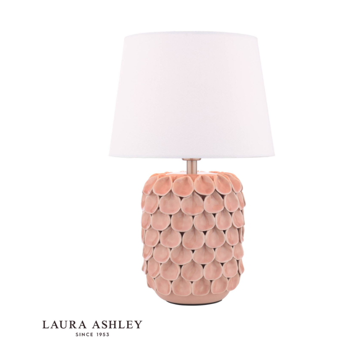 Laura Ashley Marwick Table Lamp Pink Ceramic and Brushed Silver With Shade