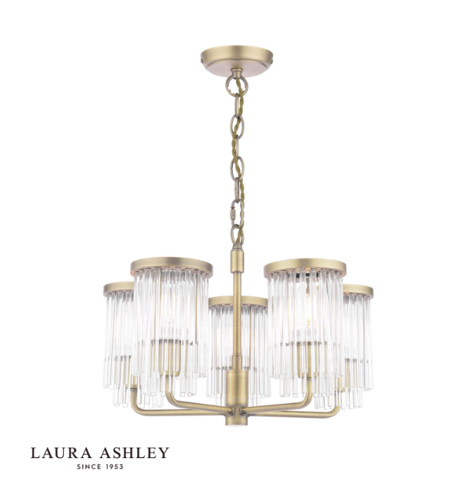Laura Ashley Hilcote 5 Light Armed Pendant Matt Antique Brass and Glass