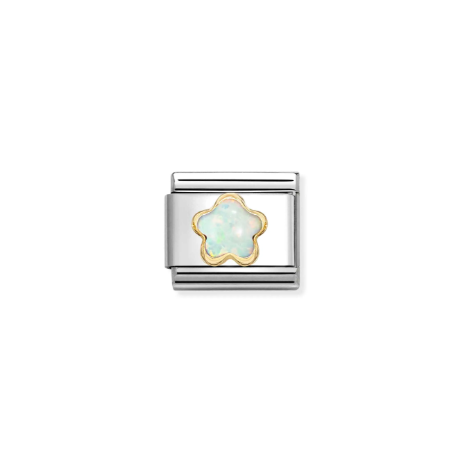 Nomination Yellow Gold White Opal Flower Charm