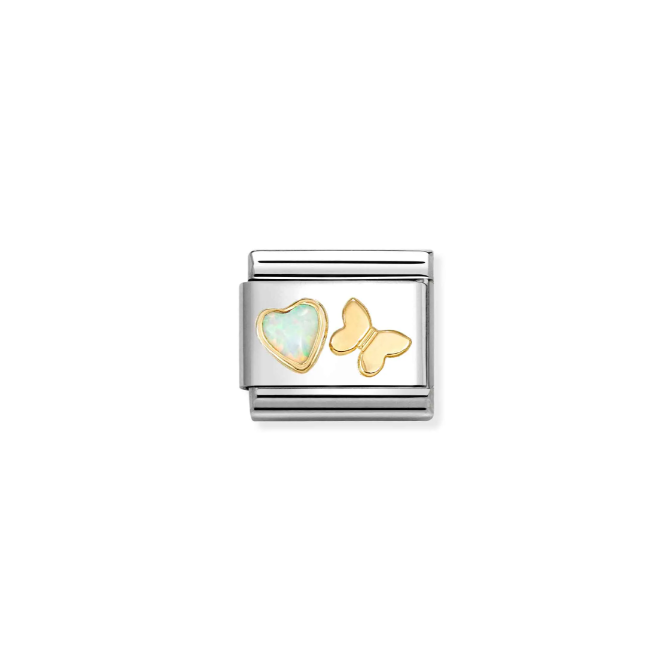 Nomination Yellow Gold White Opal Heart Butterfly Charm