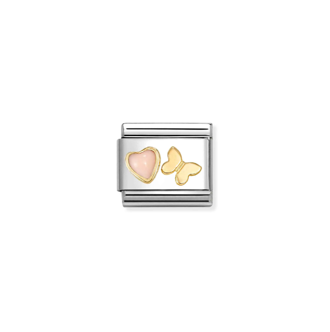 Nomination Yellow Gold Pink Coral Heart Butterfly Charm
