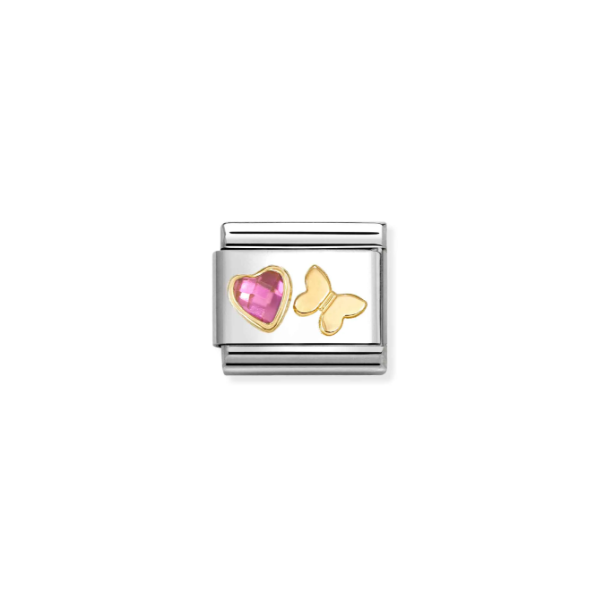 Nomination Yellow Gold Dark Pink Heart Butterfly Charm
