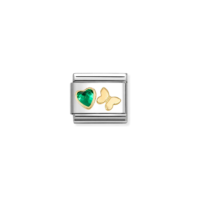 Nomination Yellow Gold Green Heart Butterfly Charm