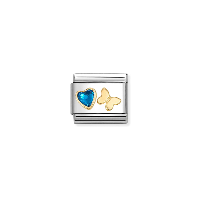 Nomination Yellow Gold Blue Heart Butterfly Charm