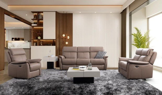 Fawn Leather Power Recliner 2 Seater Sofa