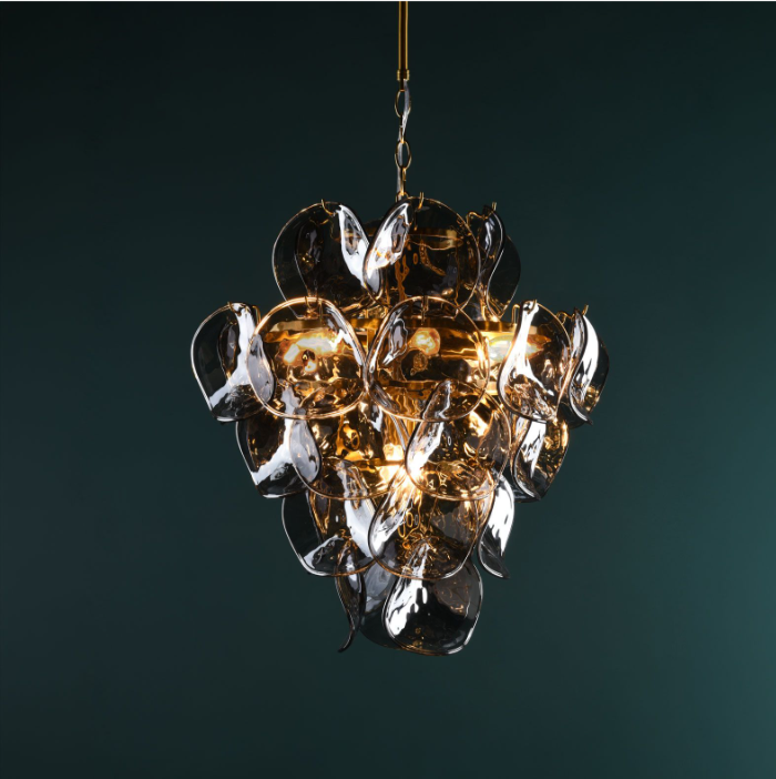 Genoa 8 Light Pendant Natural Brass and Smoked Glass