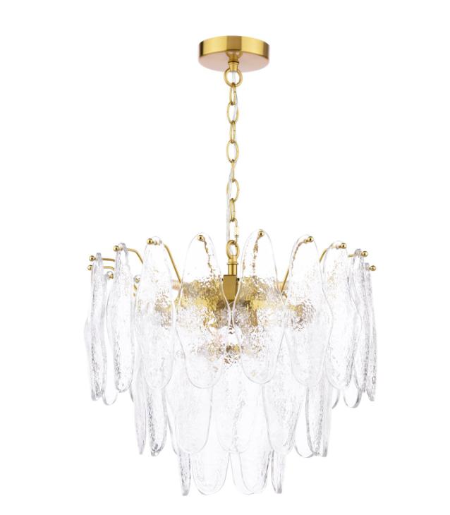 Kimmia 6 Light Pendant Natural Brass and Textured Glass