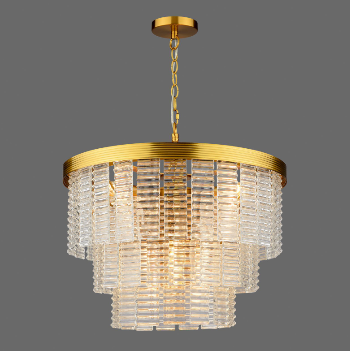 Moesha 6 Light Pendant Natural Brass and Ribbed Glass