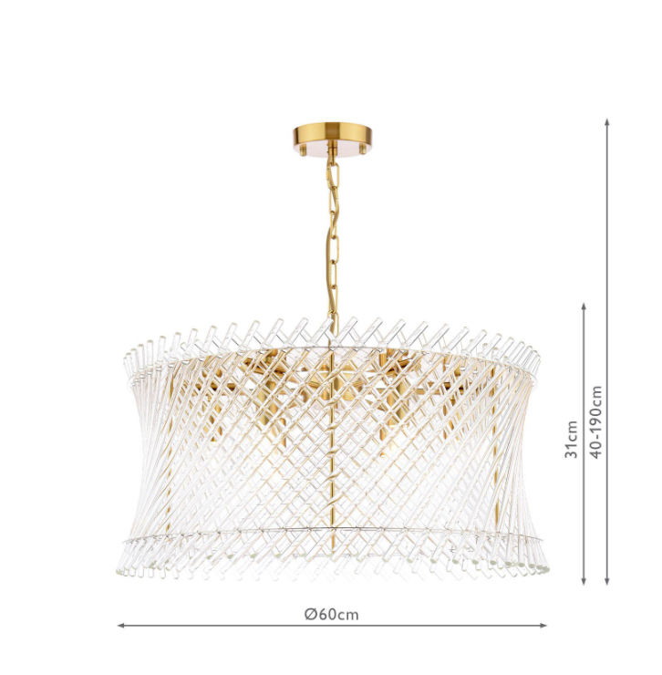 Loire 6 Light Pendant Natural Brass and Glass