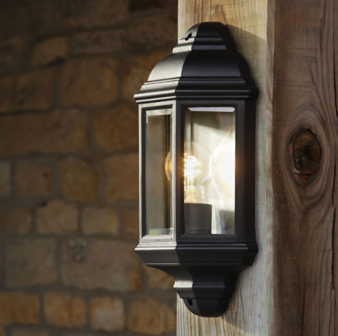 Nelson Outdoor Wall Light Matt Black and Glass IP44