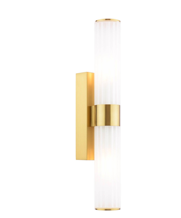 Lars 2 Light Bathroom Wall Light Brushed Gold and White Frosted Acrylic IP44