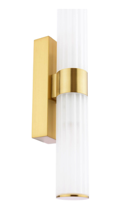 Lars 2 Light Bathroom Wall Light Brushed Gold and White Frosted Acrylic IP44