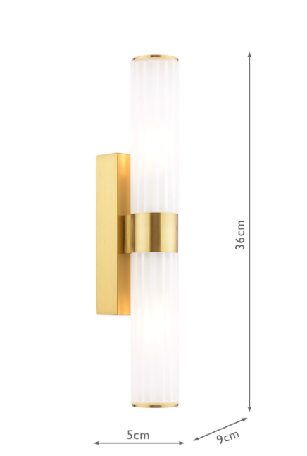 Lars 2 Light Bathroom Wall Light Brushed Gold and White Frosted Acrylic IP44