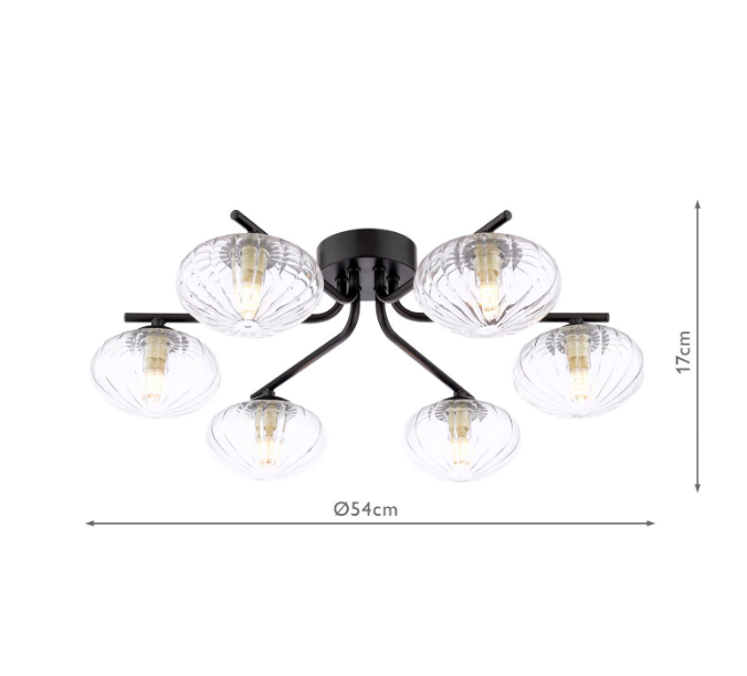 Ede 6 Light Semi-Flush Matt Black and Glass