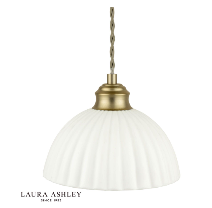 Laura Ashley Durford 3 Light Bar Pendant Matt Antique Brass and White Ceramic