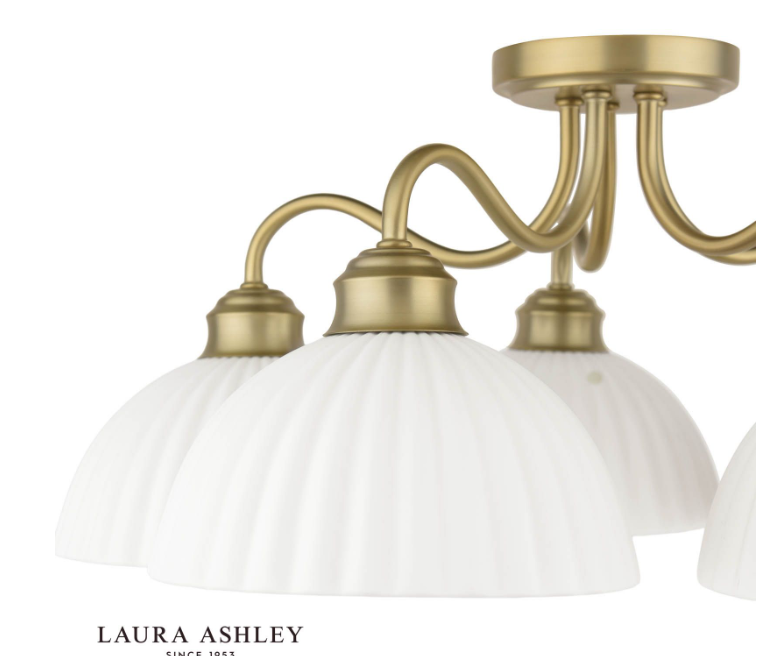 Laura Ashley Durford 5 Light Semi-Flush Matt Antique Brass and White Ceramic