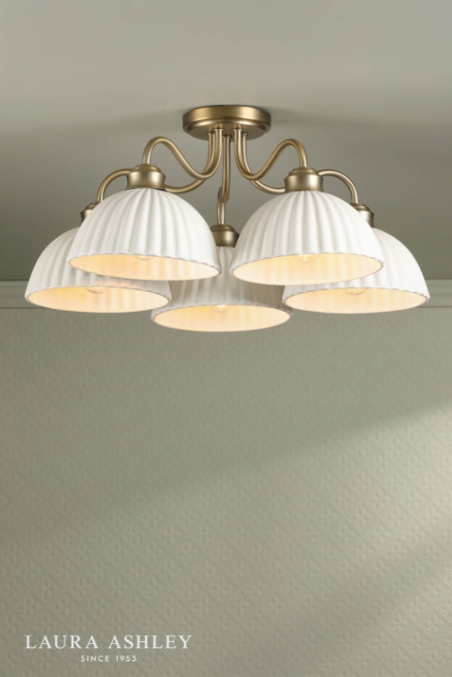 Laura Ashley Durford 5 Light Semi-Flush Matt Antique Brass and White Ceramic