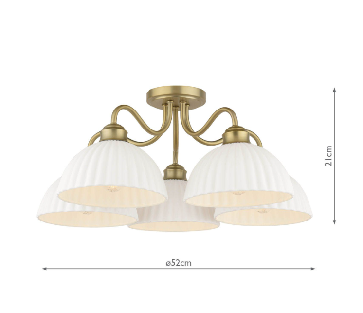 Laura Ashley Durford 5 Light Semi-Flush Matt Antique Brass and White Ceramic
