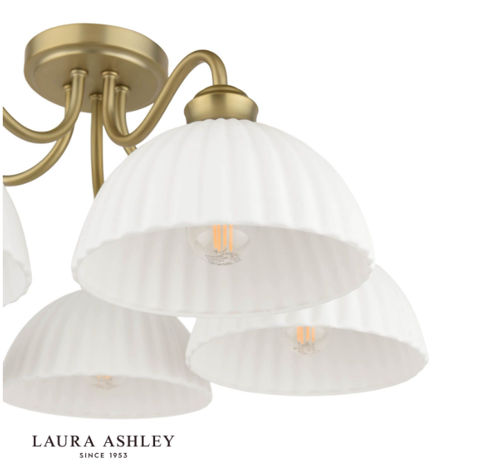 Laura Ashley Durford 5 Light Semi-Flush Matt Antique Brass and White Ceramic