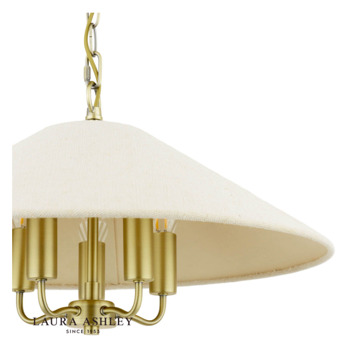 Laura Ashley Harland 5 Light Pendant Matt Antique Brass With Shade